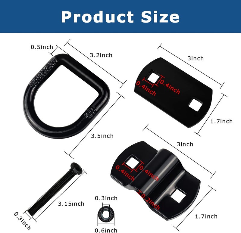 QYMOPAY 1/2" Trailer Tie-Down Anchor D-Ring Heavy Duty Bolt-On Forged, 12,000 lb Breaking Strength Tie-Down Hook Anchor,Bolt-On Forged D-Rings for Trailer, Truck Bed D-Ring Tie-Downs - Image 5